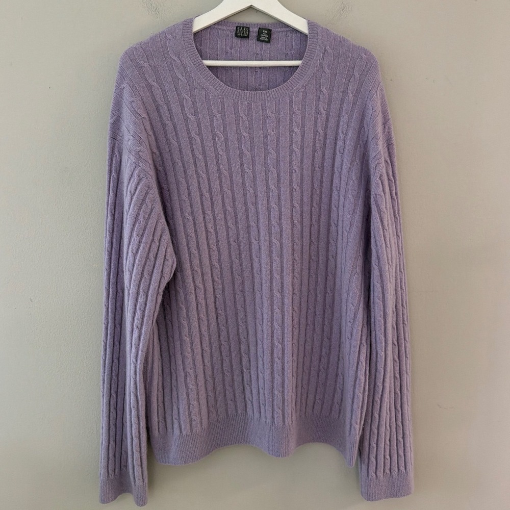 Saks Fifth Avenue Mens XXL Lavender 100% Cashmere Cable Knit Sweater Scotland